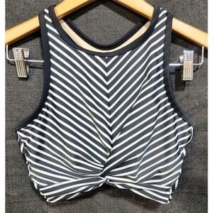 Kona Sol Women's Black White High Neck Twist Front Bikini Top Sz S Stripe Swim
